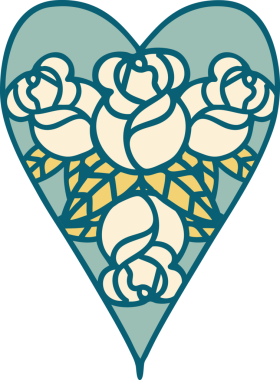 Bir insan tarafından çizilmiş kalp ve çiçeklerin ikonik dövme şekli