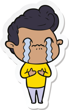 Bir insan tarafından çizilmiş, ağlayan bir çizgi film karakterinin çıkartması.