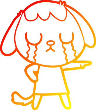 Bir insanın çizdiği ağlayan şirin bir köpeğin sıcak çizgi çizimi.