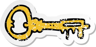 Bir insan tarafından çizilmiş karikatür anahtarının gerilimli retro etiketi