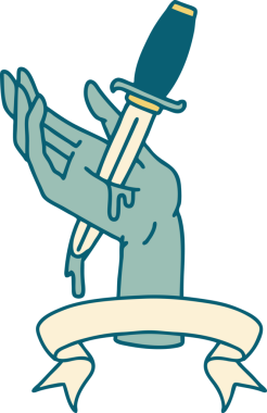 Geleneksel dövme, insan eliyle çizilmiş bir hançer sancağıyla.