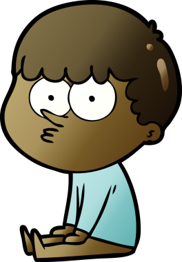 Çizgi filmci çocuk oturmuş bir insan tarafından çizilmeyi bekliyor.