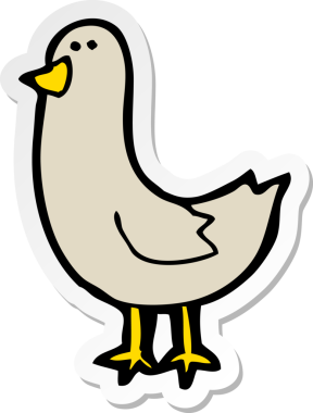 Bir insan tarafından çizilmiş çizgi film kuşunun çıkartması.