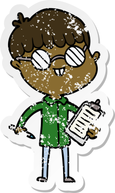 Bir insan tarafından çizilmiş gözlük takan çizgi film karakterinin sıkıntılı çıkartması.