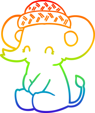 Gökkuşağı gradyan çizgi çizimi bir insan tarafından çizilmiş şirin bir fil.