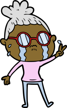 Bir insan tarafından çizilmiş gözlüklü, ağlayan bir kadın.