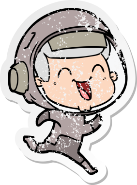 Bir insan tarafından çizilmiş mutlu bir astronotun sıkıntılı çıkartması.