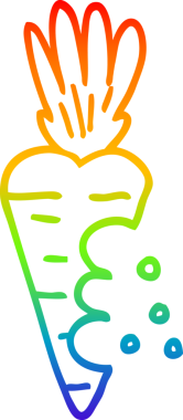 gökkuşağı gradyan çizgi çizimi bir insan tarafından çizilmiş ısırık izleri olan havuç karikatürü