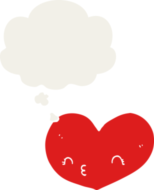 insan tarafından çizilmiş düşünce baloncuklu karikatür aşk kalbi.