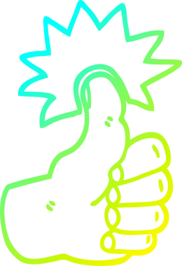 Bir çizgi filmin soğuk gradyan çizimi bir insan tarafından çizilmiş başparmak işareti