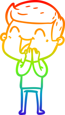 Gökkuşağı gradyan çizgi çizimi bir insan tarafından çizilmiş gülen bir karikatür adam