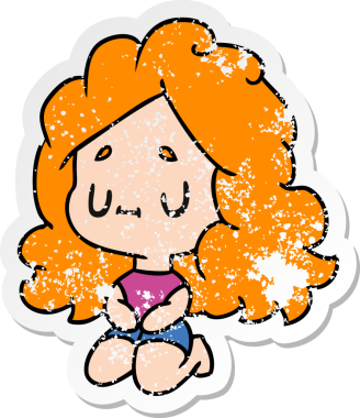 Bir insan tarafından çizilmiş sevimli bir kawai kızının sıkıntılı karikatür çizimi