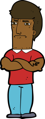 Bir insan tarafından çizilmiş kolları katlanmış, rahatsız bir adam.