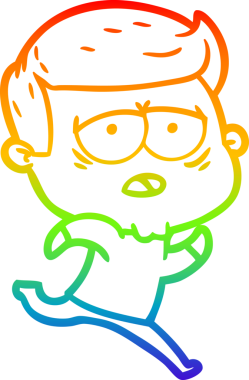 Gökkuşağı gradyan çizgi çizimi bir insan tarafından çizilmiş yorgun bir adam