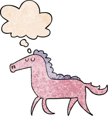 Bir insan tarafından çizilmiş grunge desenli düşünce baloncuklu çizgi film atı.