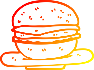 Bir insan tarafından çizilmiş çizgi film hamburgerinin sıcak gradyan çizimi