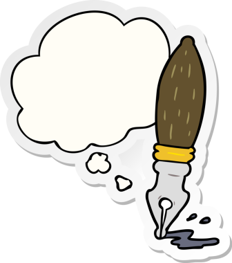 insan tarafından çizilmiş bir çıkartma olarak düşünce baloncuklu çizgi film kalemi