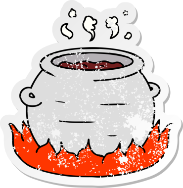 İnsan eliyle çizilmiş bir tencere güveç karikatürü.