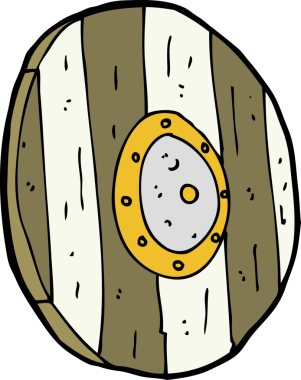 Bir insan tarafından çizilmiş ahşap bir kalkan.