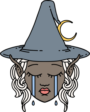 Retro Dövme Tarzı Ağlayan Elf Büyücüsü karakteri bir insan tarafından çizilmiş