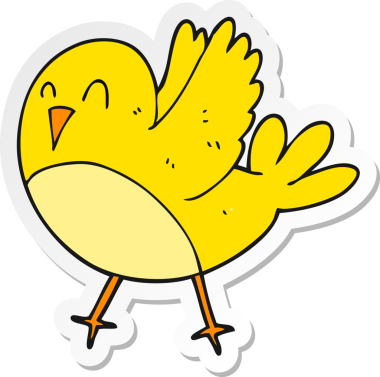 Bir insan tarafından çizilmiş çizgi film kuşunun çıkartması.