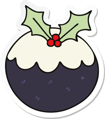 Bir insan tarafından çizilmiş tuhaf bir Noel pudinginin çıkartması.