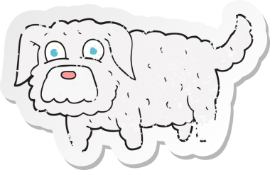 Bir insan tarafından çizilmiş küçük bir köpeğin gerilmiş çıkartması.