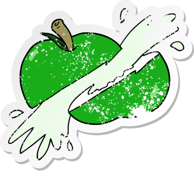 Bir insan tarafından çizilmiş dilimlenmiş elma etiketi.