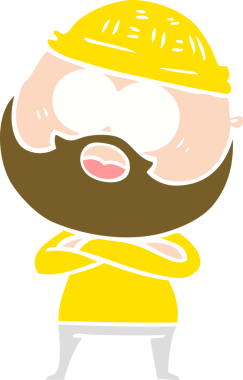 Düz renkli çizgi film. Bir insan tarafından çizilmiş sakallı adamı şaşırttı.