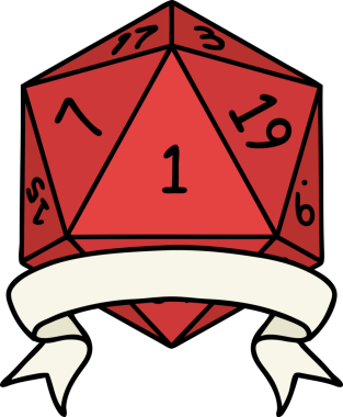 Retro Dövme Biçimi Doğal Bir d20 zar bir insan tarafından çizildi