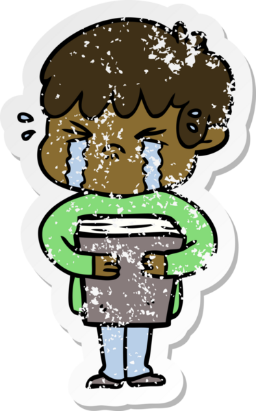 Bir insan tarafından çizilmiş, ağlayan bir çizgi film çocuğunun sıkıntılı çıkartması.