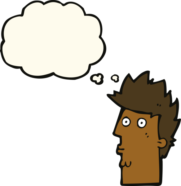 Bir insan tarafından çizilmiş düşünce baloncuğu ile karikatür şaşırmış yüzü