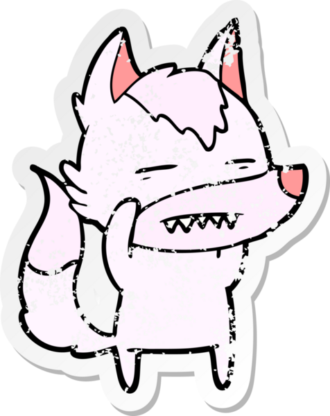 Bir insan tarafından çizilmiş dişleri gösteren bir karikatür kurdunun sıkıntılı çıkartması.