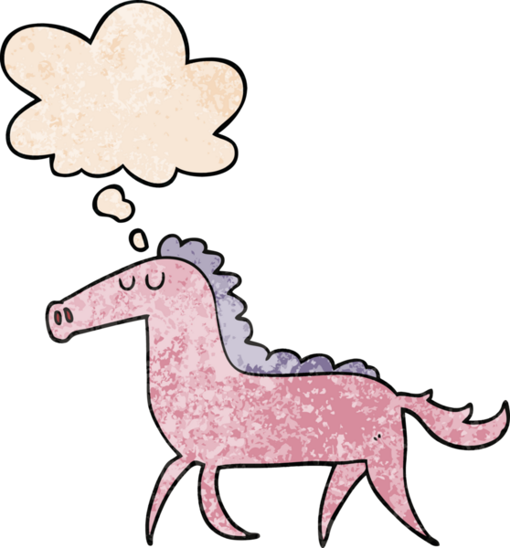 Bir insan tarafından çizilmiş grunge desenli düşünce baloncuklu çizgi film atı.