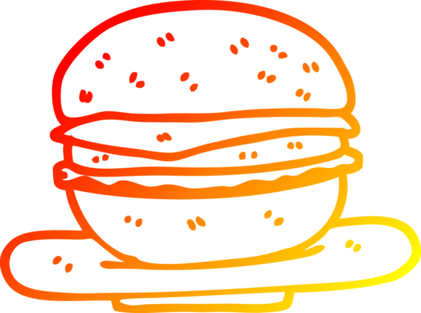 Bir insan tarafından çizilmiş çizgi film hamburgerinin sıcak gradyan çizimi