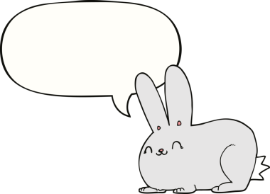 Bir insan tarafından çizilmiş konuşma balonlu çizgi film tavşanı.