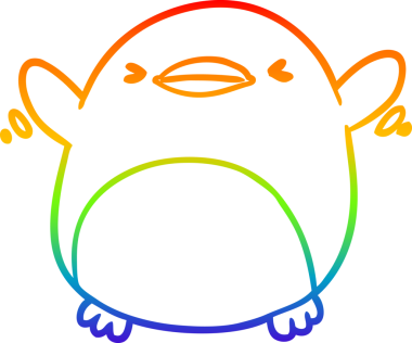 Bir insan tarafından çizilmiş kanat çırpan sevimli bir penguenin çizimi.