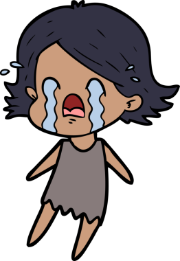 Bir insan tarafından çizilmiş ağlayan çizgi film kadını.