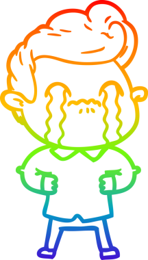 Gökkuşağı gradyan çizimi bir insan tarafından çizilmiş ağlayan bir karikatür adamı çiziyor.