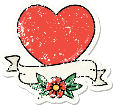 Bir insan tarafından çizilmiş geleneksel bir kalp ve bayrak stili dövmesi.