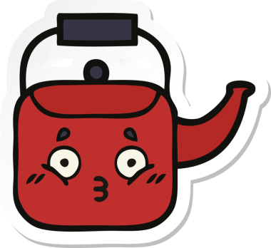 Bir insan tarafından çizilmiş şirin bir çaydanlığın çıkartması.