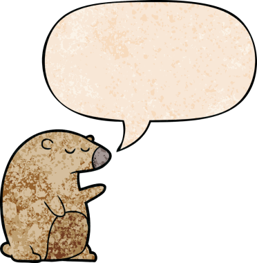 Bir insan tarafından çizilmiş eski moda konuşma baloncuğu olan çizgi film ayısı.