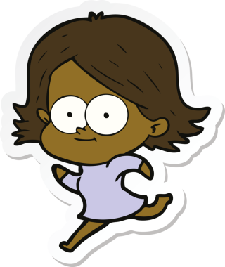 Bir insan tarafından çizilmiş mutlu bir çizgi film kızının çıkartması.