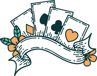 Bir insan tarafından çizilmiş kartların ve pankartın ikonik dövme şekli