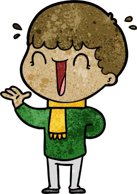 Bir insan tarafından çizilmiş gülen karikatür adam.