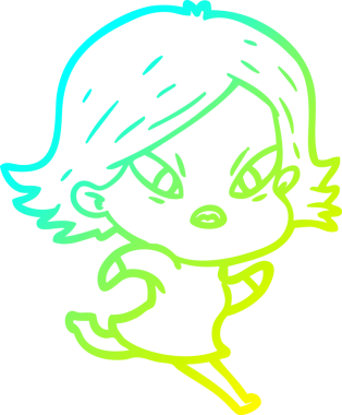 Bir insan tarafından çizilmiş soğuk gradyan çizgi çizimi stresli bir kadın