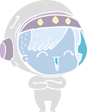 Düz renkli çizgi film. Gülen astronot kız bir insan tarafından çizilmiş.