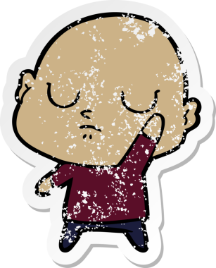 Bir insan tarafından çizilmiş kel bir adamın sıkıntılı çıkartması.