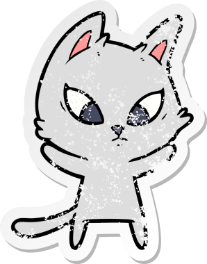 Bir insan tarafından çizilmiş kafası karışmış bir çizgi film kedisinin sıkıntılı çıkartması.