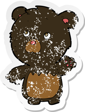 Bir insan tarafından çizilmiş siyah bir oyuncak ayının gerilimli çıkartması.